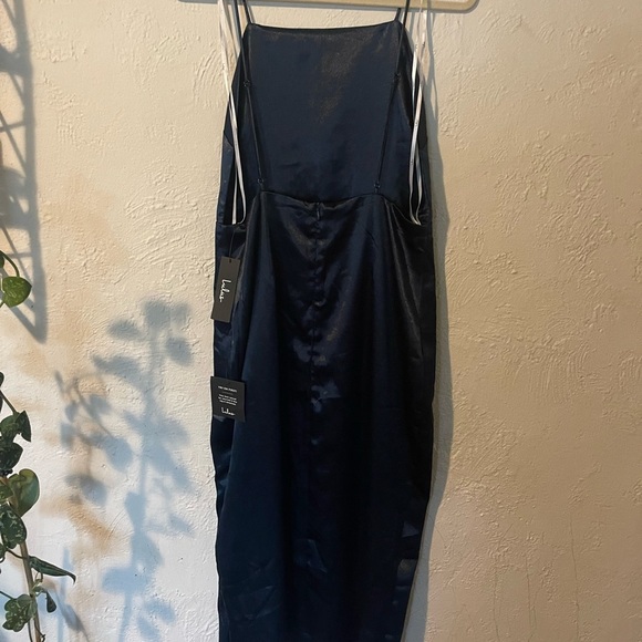 Lulu’s Adoring Attitude Navy Blue Satin Column Midi Dress - Picture 7 of 9